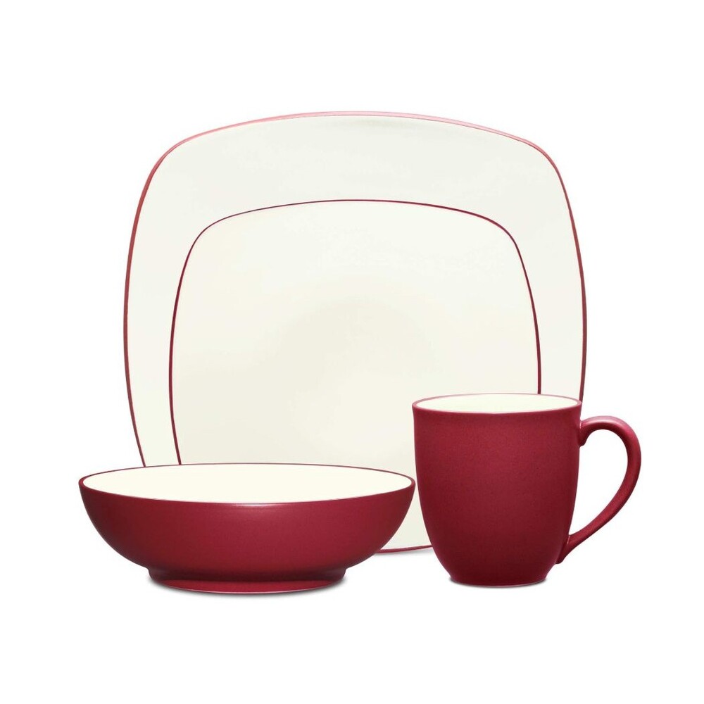 Noritake Colorwave Raspberry Square 4-Piece Stoneware Place Setting Set 8045-04P - Picture 1 of 8